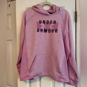 Pink/purple under armor hoodie with logo on front and front pocket. XXL